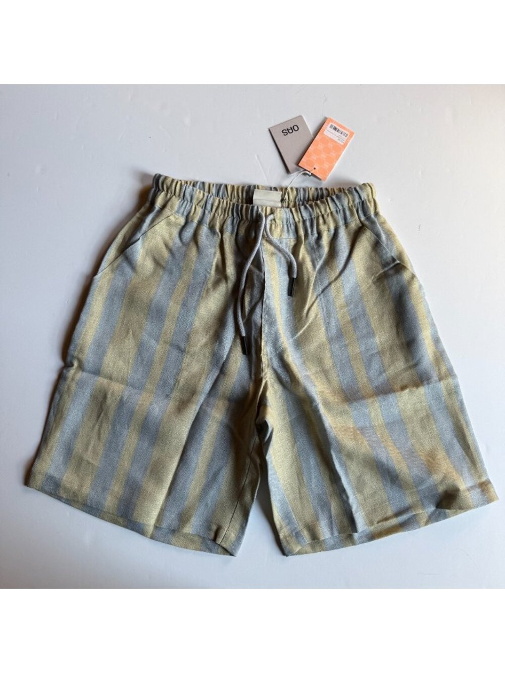 OAS Mist Strata Nicola Striped Linen Shorts - Blue/ Green - Men's Large